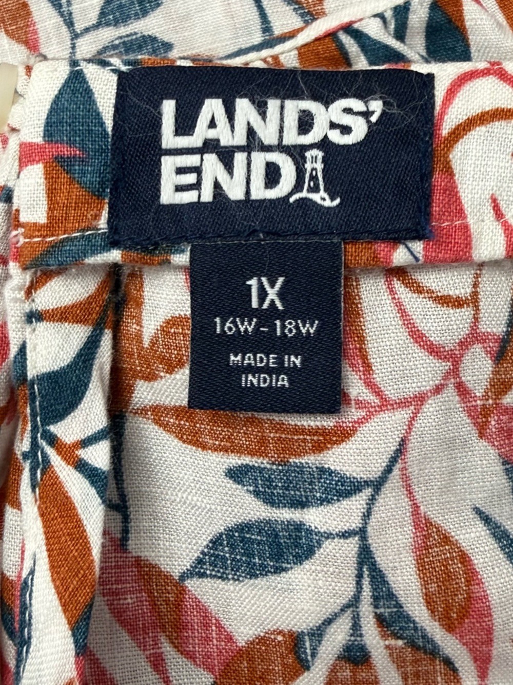 Lands' End Women's 100% Linen Sleeveless Tank Top Multi-Colored Leaf Print Sz 1X - Picture 3 of 9